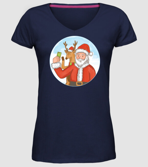 Selfie de Crăciun model albastru închis pe tricou