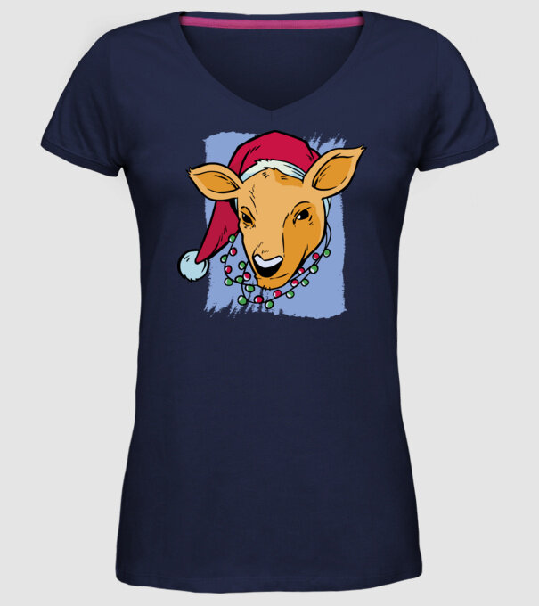 Cerb de Crăciun model albastru închis pe tricou