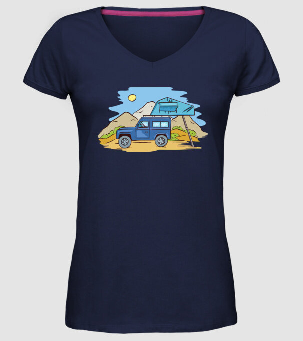 Mașină de camping model albastru închis pe tricou