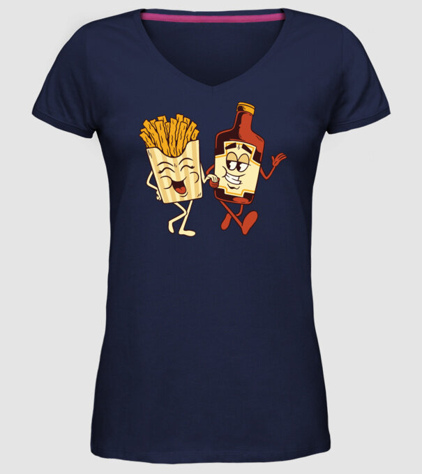 Ketchup + cartofi prăjiți model albastru închis pe tricou