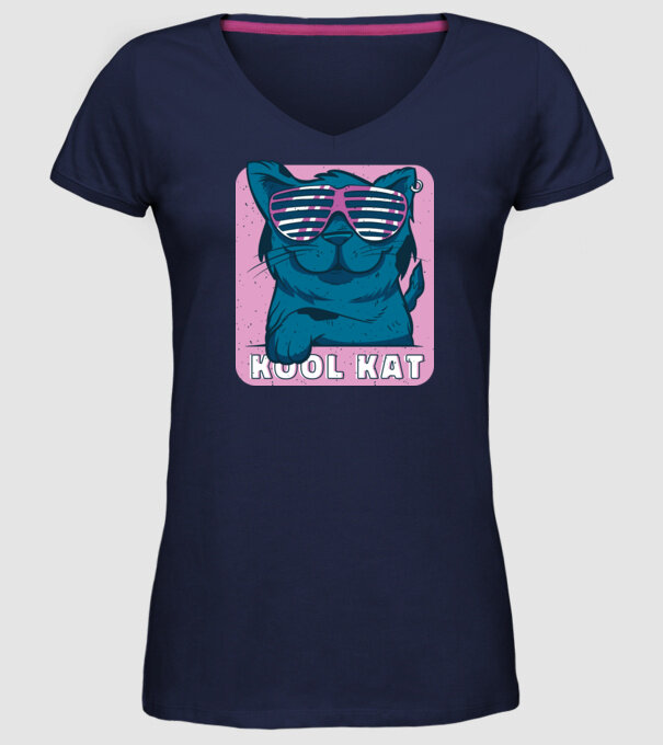 Kool Cat - Pisică Cool model albastru închis pe tricou