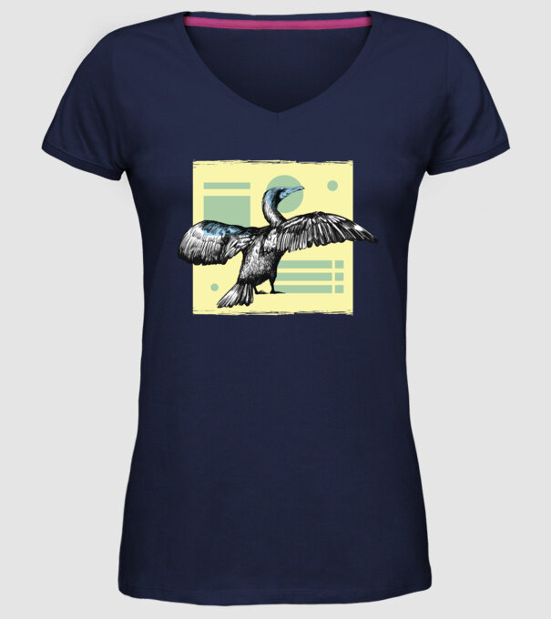 Pasăre cormoran model albastru închis pe tricou