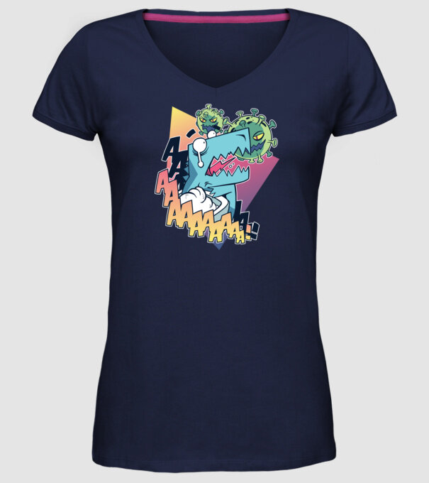 Covid Dino model albastru închis pe tricou