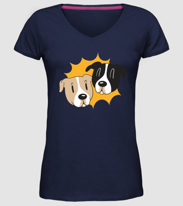 Capete de câini model albastru închis pe tricou