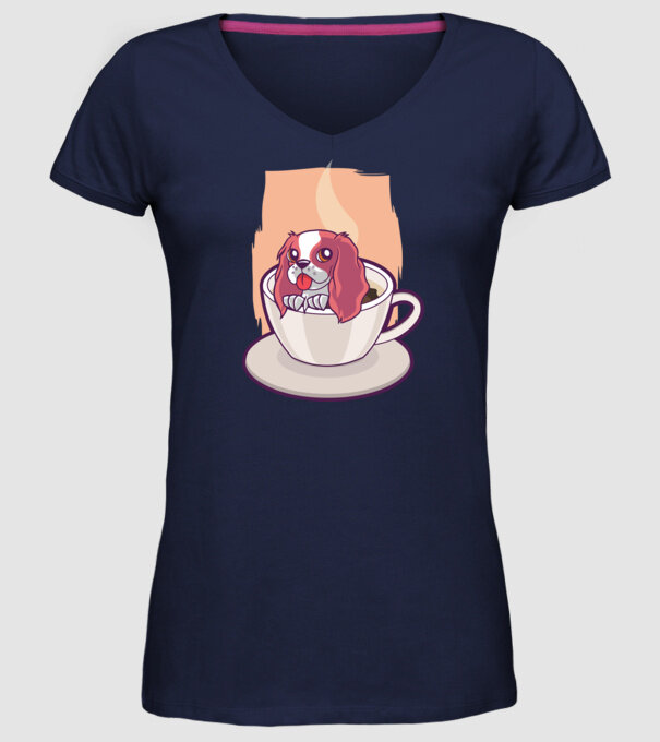 Cafea câine model albastru închis pe tricou