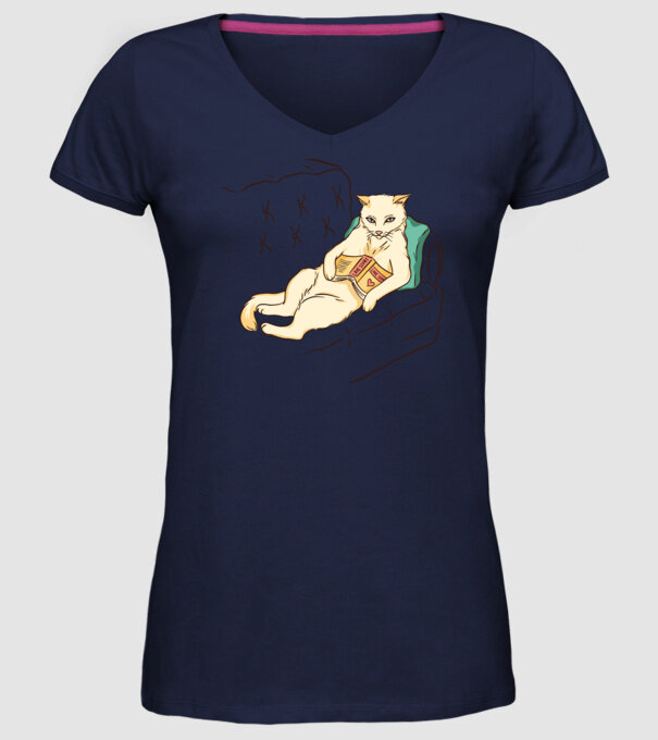 Odihnă Pisică model albastru închis pe tricou