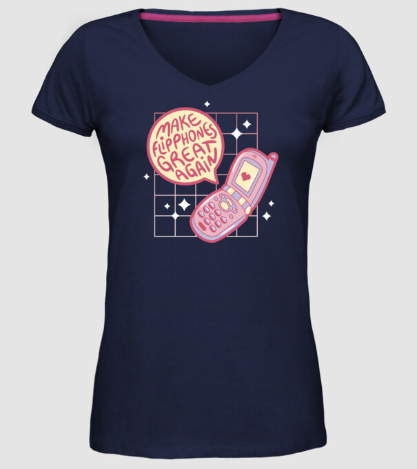 Make Flipphones Great Again Retro model albastru închis pe tricou