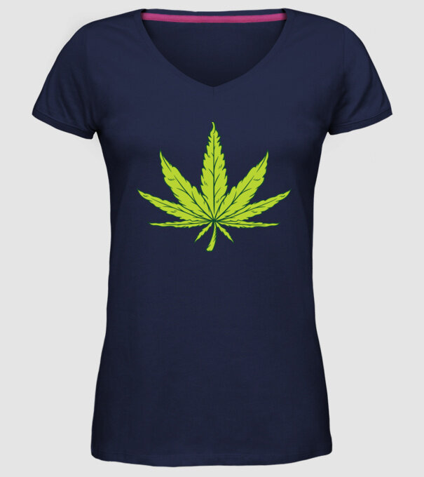 Frunză de marijuana model albastru închis pe tricou