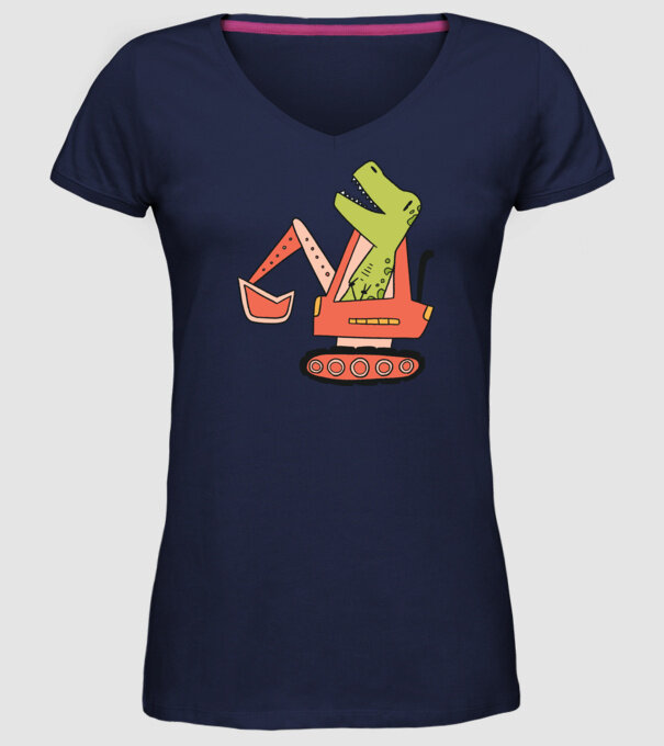 Excavator dinozaur model albastru închis pe tricou