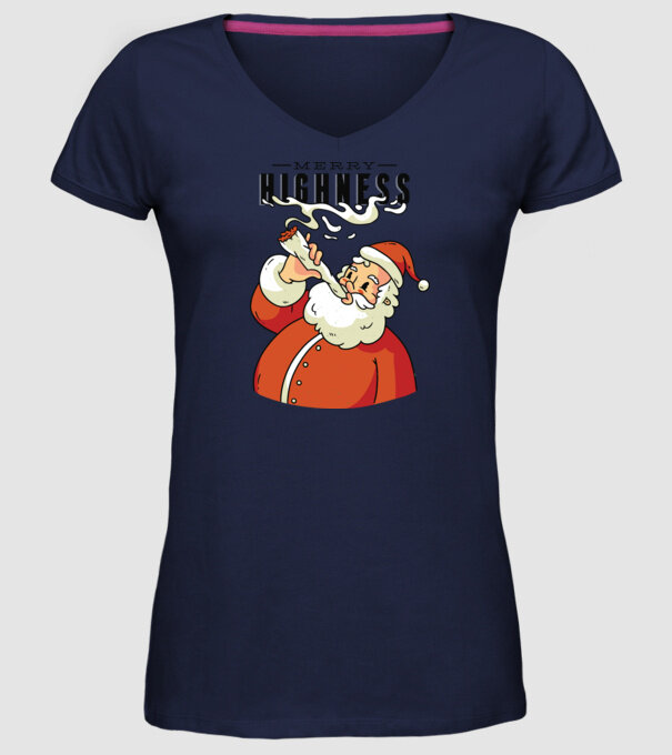 Merry Highness Mikulás fumează iarbă model albastru închis pe tricou