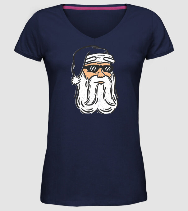Cap Moș Crăciun model albastru închis pe tricou