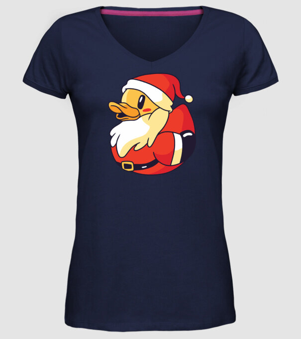 Tricou Moș Crăciun Rață model albastru închis pe tricou