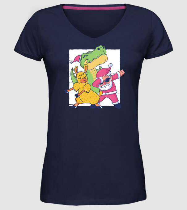 Moș Crăciun Llama T-rex DAB pentru Crăciun model albastru închis pe tricou