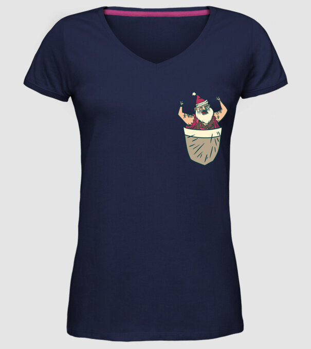 Buzunar Moș Crăciun model albastru închis pe tricou
