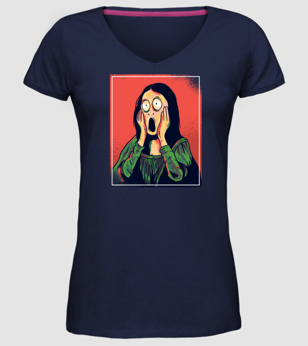 Mona Lisa țipăt model albastru închis pe tricou
