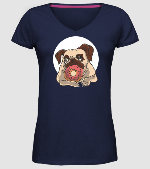 Mops cu gogoașă model albastru închis pe tricou