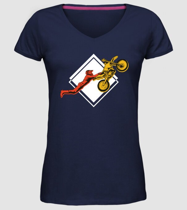 Săritură motocicletă model albastru închis pe tricou
