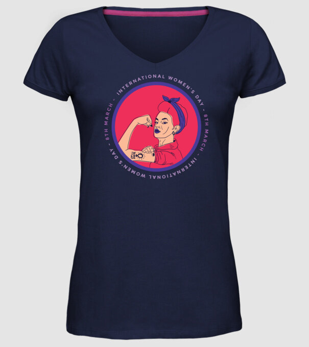 Ziua Internațională a Femeii 8 martie model albastru închis pe tricou
