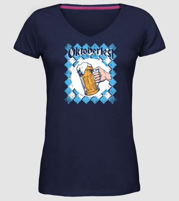 Tricou cu bere Oktoberfest model albastru închis pe tricou