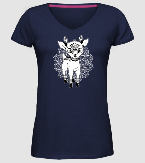Mandala Căprioară model albastru închis pe tricou