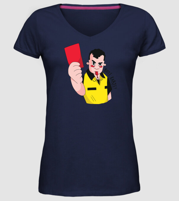 Cartonaș roșu model albastru închis pe tricou