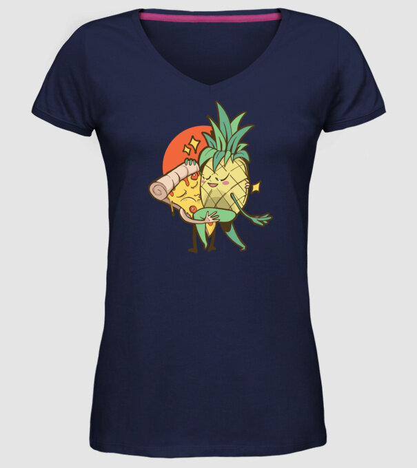 Pizza Ananas Dans model albastru închis pe tricou