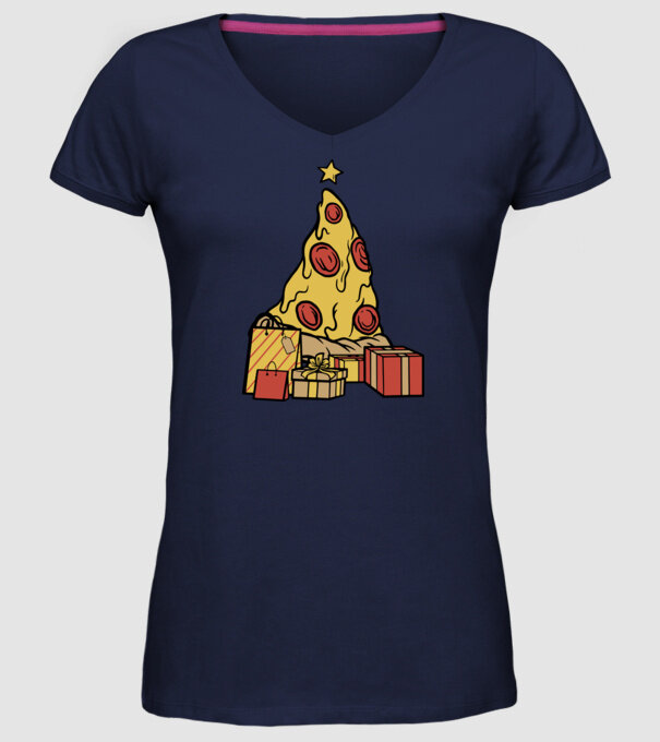 Pizza pom de Crăciun model albastru închis pe tricou