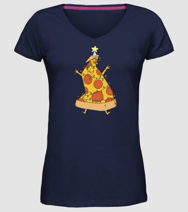 Pizza pom de Crăciun model albastru închis pe tricou