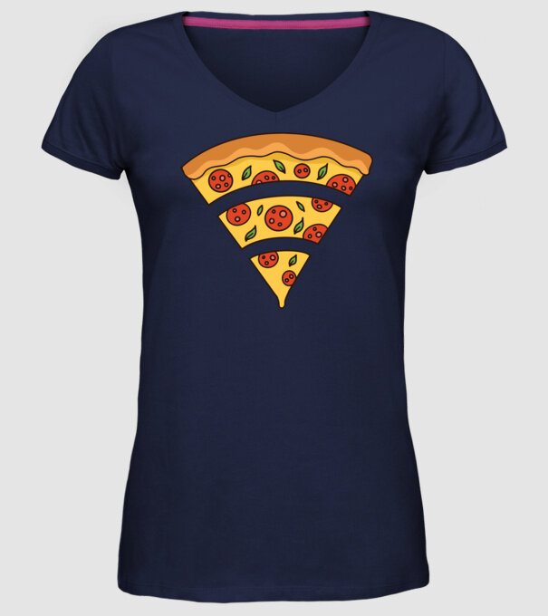 Felie de pizza Wifi model albastru închis pe tricou