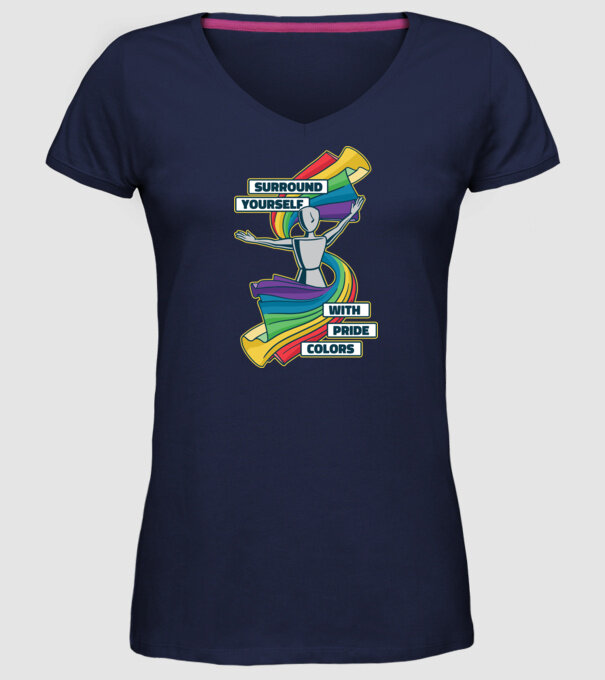 Pride cu curcubeu model albastru închis pe tricou