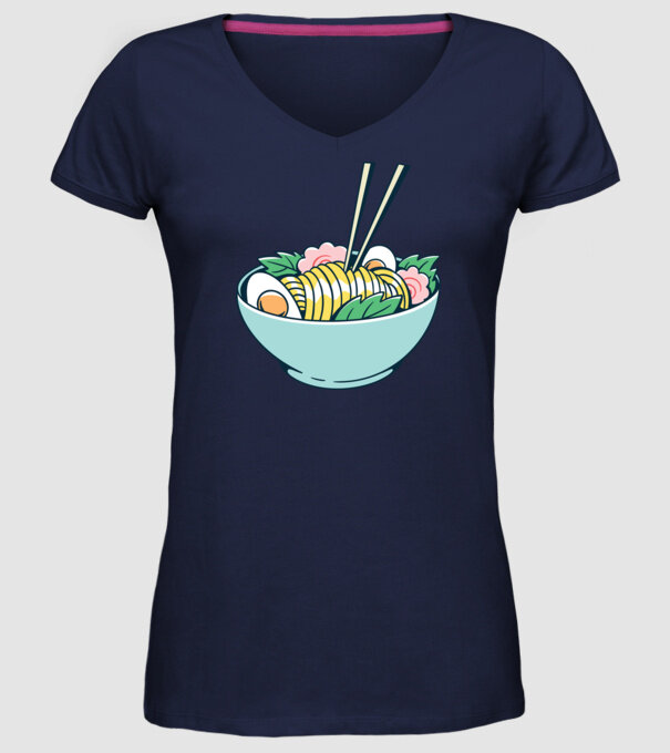 Paste Ramen model albastru închis pe tricou