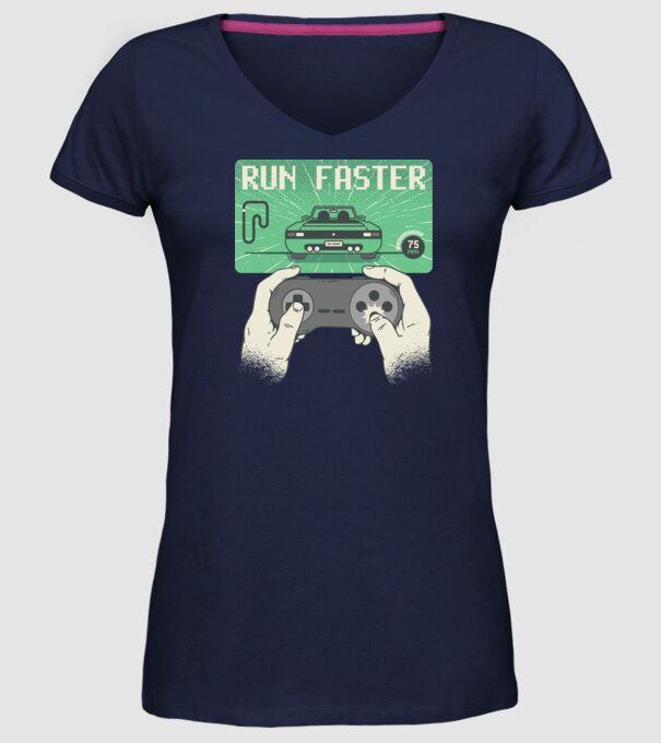 Retro gamer Outrun model albastru închis pe tricou