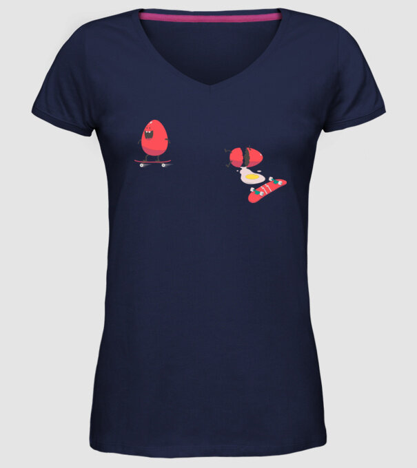 Skateboard Eggs model albastru închis pe tricou