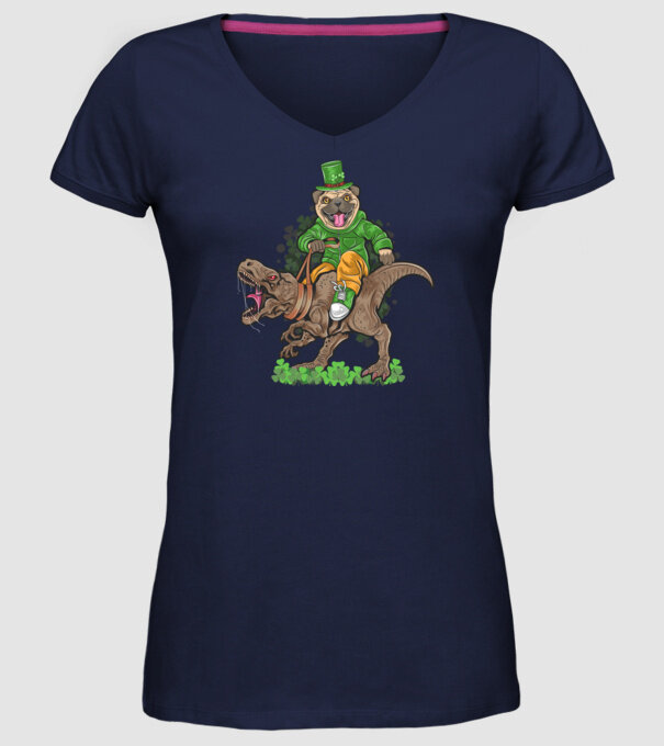 Sfântul Patrick Mops dinozaur model albastru închis pe tricou