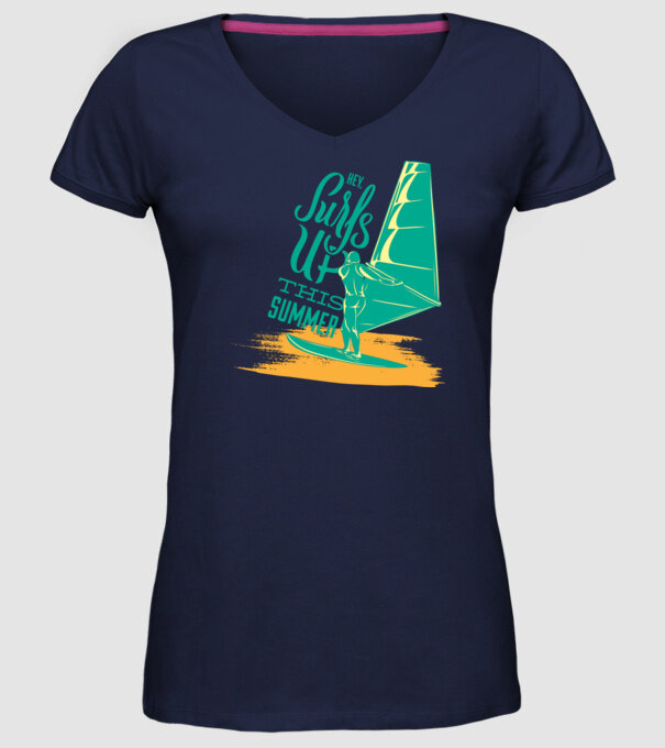 Surfs up this summer model albastru închis pe tricou