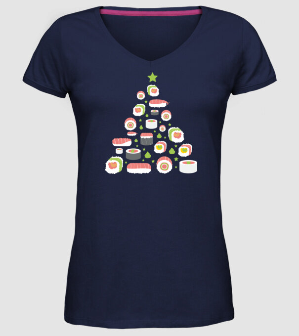 Pom de Crăciun Sushi model albastru închis pe tricou