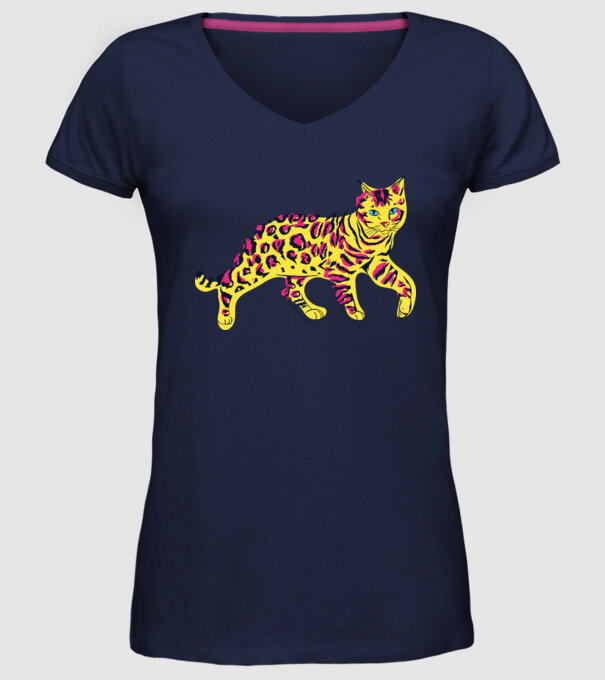 Pisică Abstract colorat model albastru închis pe tricou