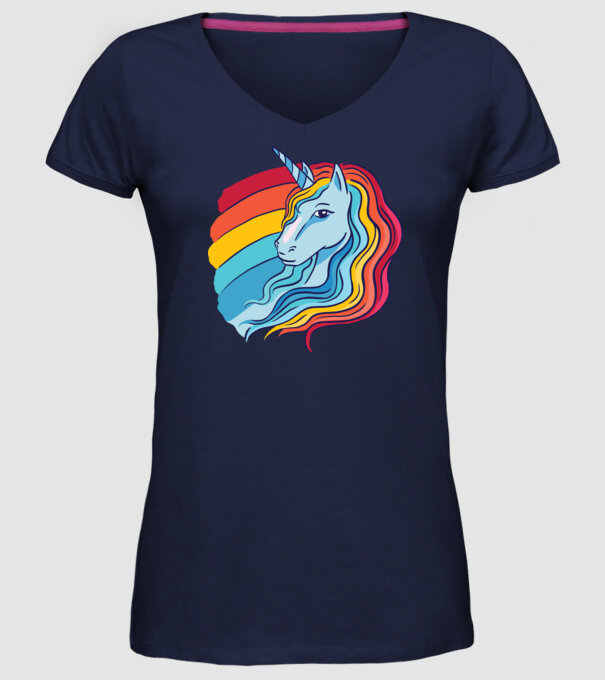 Unicorn cu Curcubeu model albastru închis pe tricou