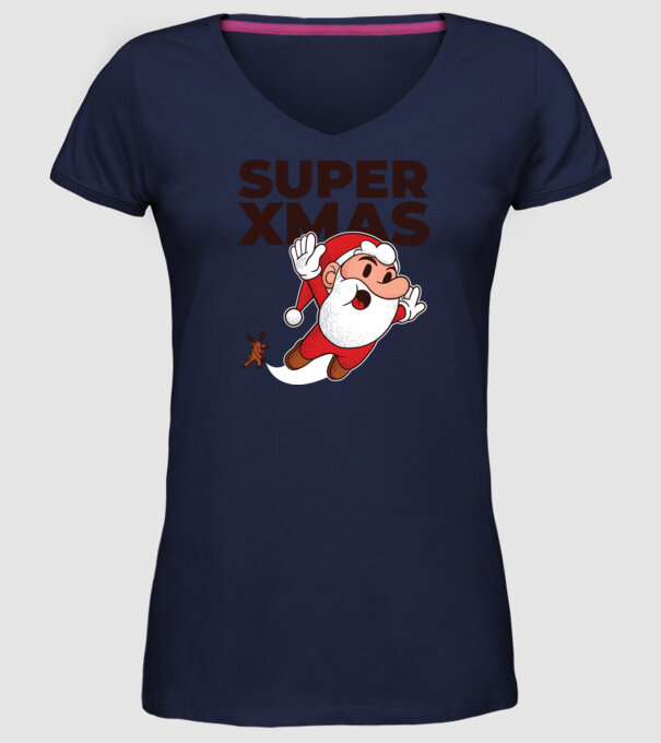 Super Moș Crăciun tricou de Crăciun model albastru închis pe tricou