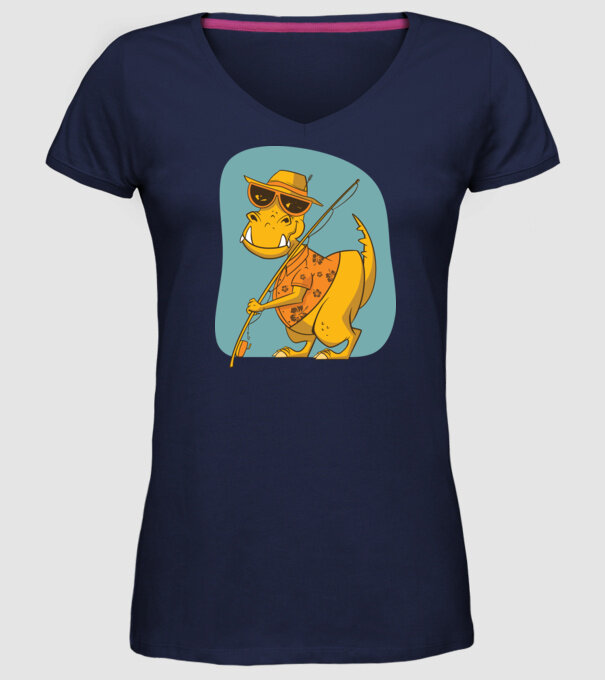 T-rex Pescar model albastru închis pe tricou