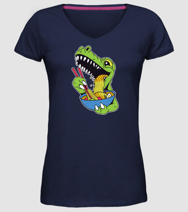 T-rex Ramen model albastru închis pe tricou