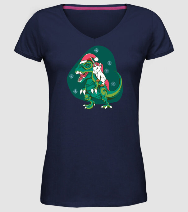 T-rex unicorn Crăciun model albastru închis pe tricou
