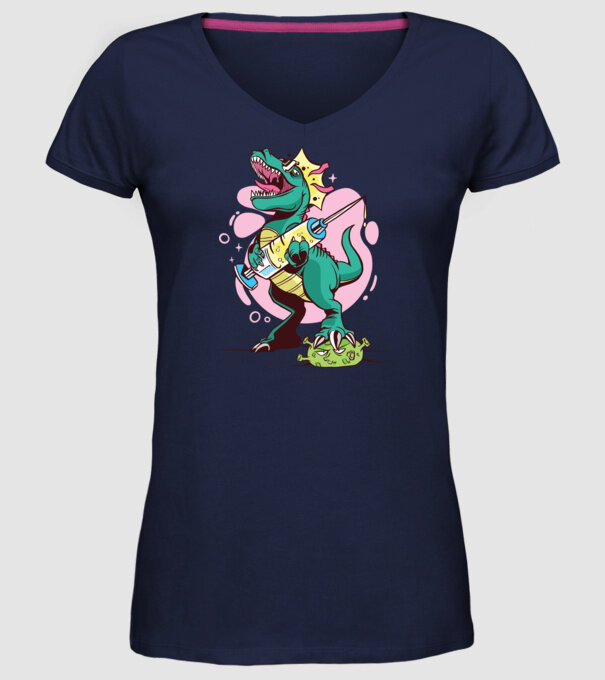 T-rex Vaccin model albastru închis pe tricou