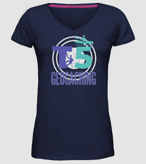 T5 Geocaching model albastru închis pe tricou