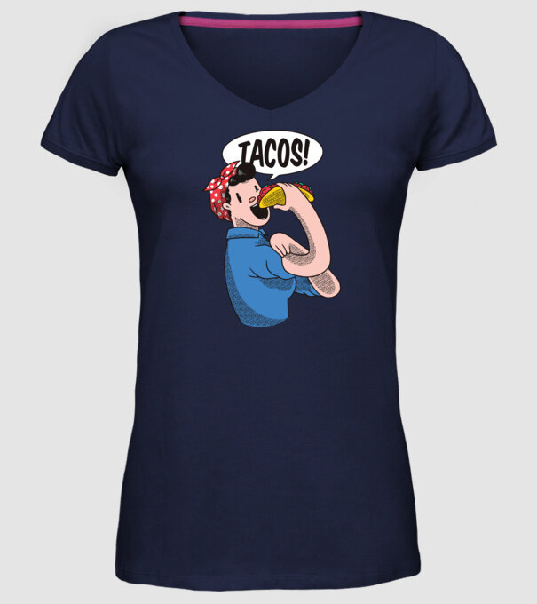 Tacos feminism model albastru închis pe tricou
