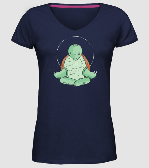 Broască țestoasă Yoga model albastru închis pe tricou