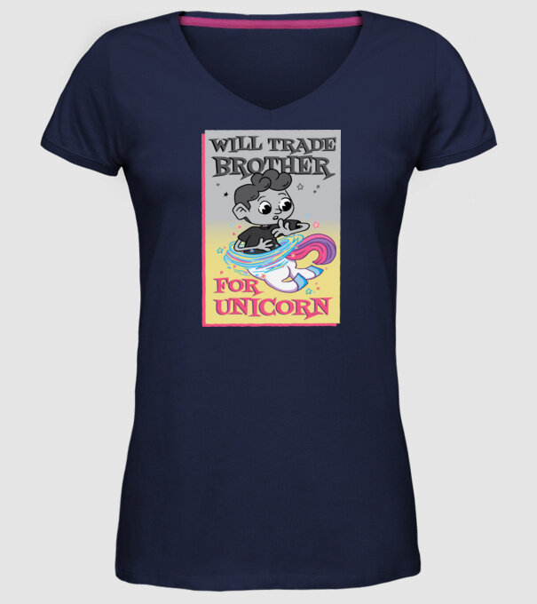 Îl ofer la schimb pe fratele meu pentru un unicorn model albastru închis pe tricou