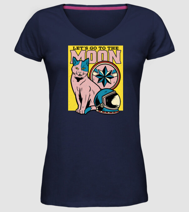 To the moon Pisică model albastru închis pe tricou