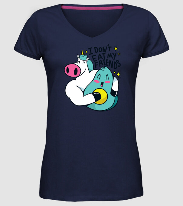Unicorn Avocado Prietenie model albastru închis pe tricou