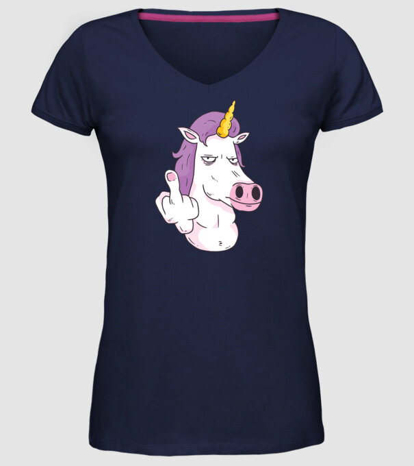 Unicorn arată degetul model albastru închis pe tricou